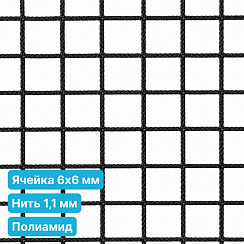 Антидроновая сетка 6х6 1,1 мм полиамид черная безузловая